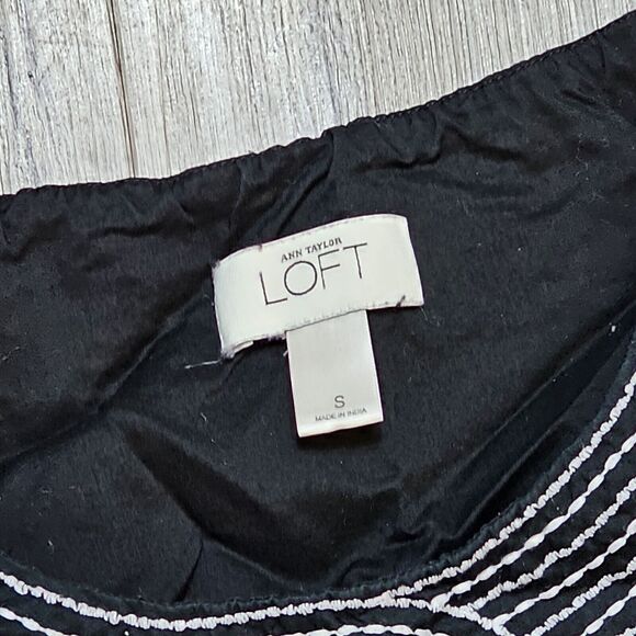 LOFT Black Cotton Embroidered Tank Top Shell Nautical Mediterranean Style Lined - Picture 7 of 11